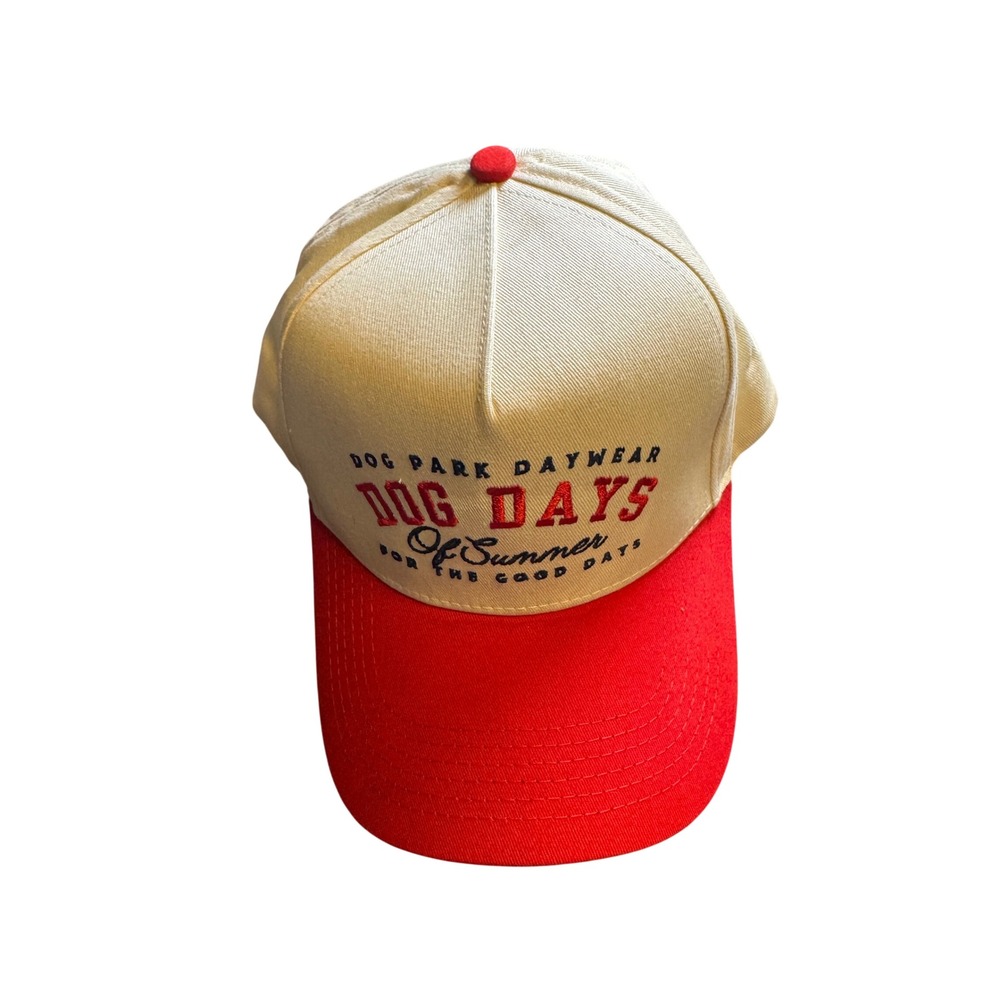 Dog Park Daywear Dog Days of Summer Trucker Hat Snapback Cream Red Embroidered